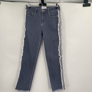 Parker Smith Black Straight Leg Seam Side Frayed Fringe Denim Jeans Size 26